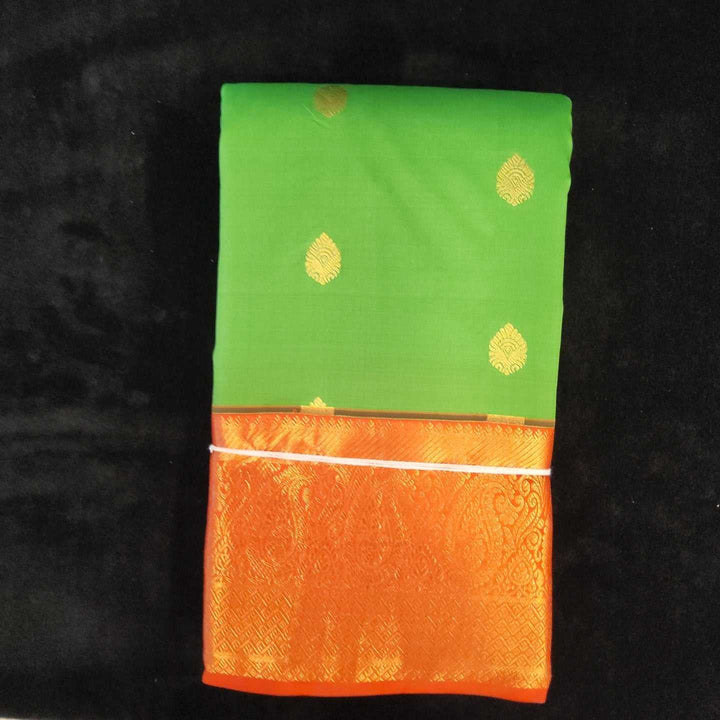 Parrot Green With Orange Border | Artificial Kanchipuram Silk Saree No 143