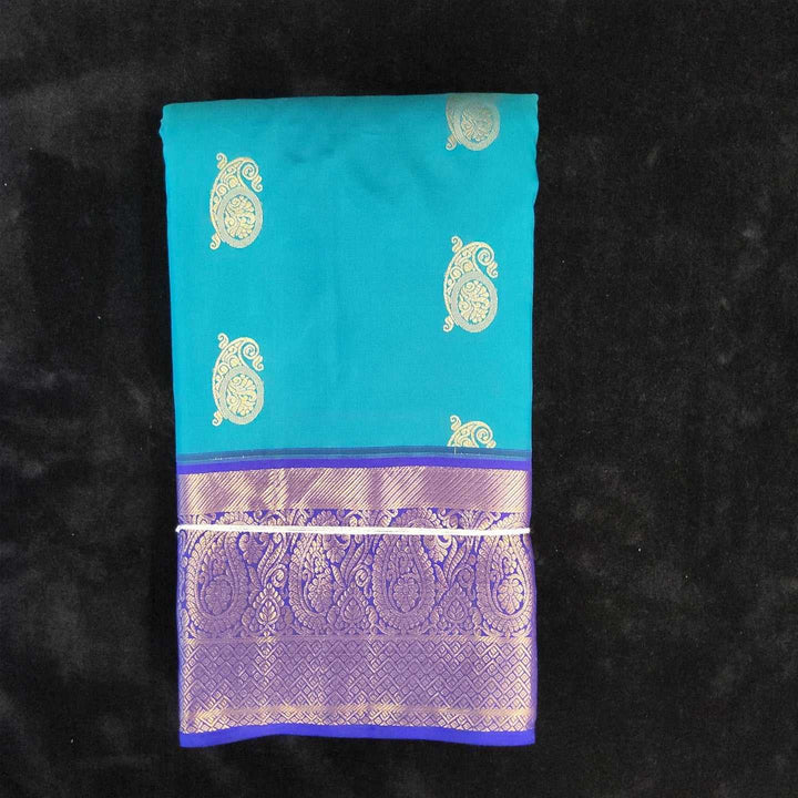 Peacock Green With Ink Blue Border | Artificial Kanchipuram Silk Saree No 144