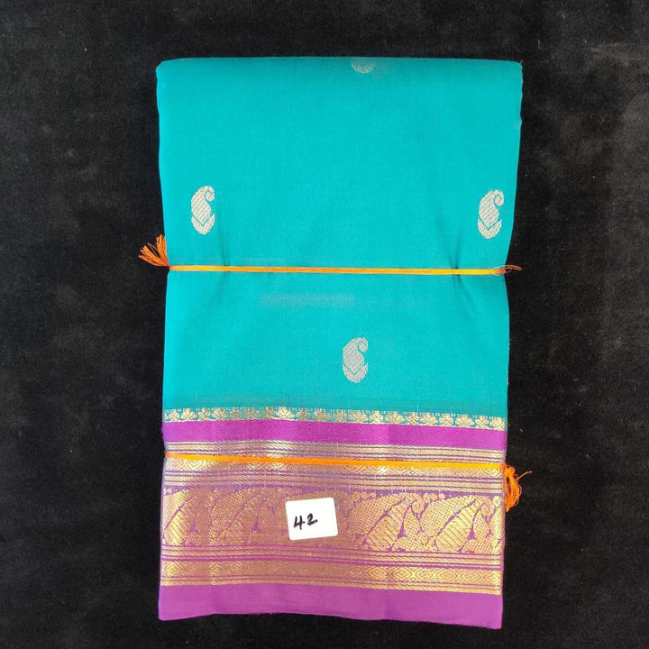 Peacock Green with Purple | Dharmavaram Silk Saree No 42