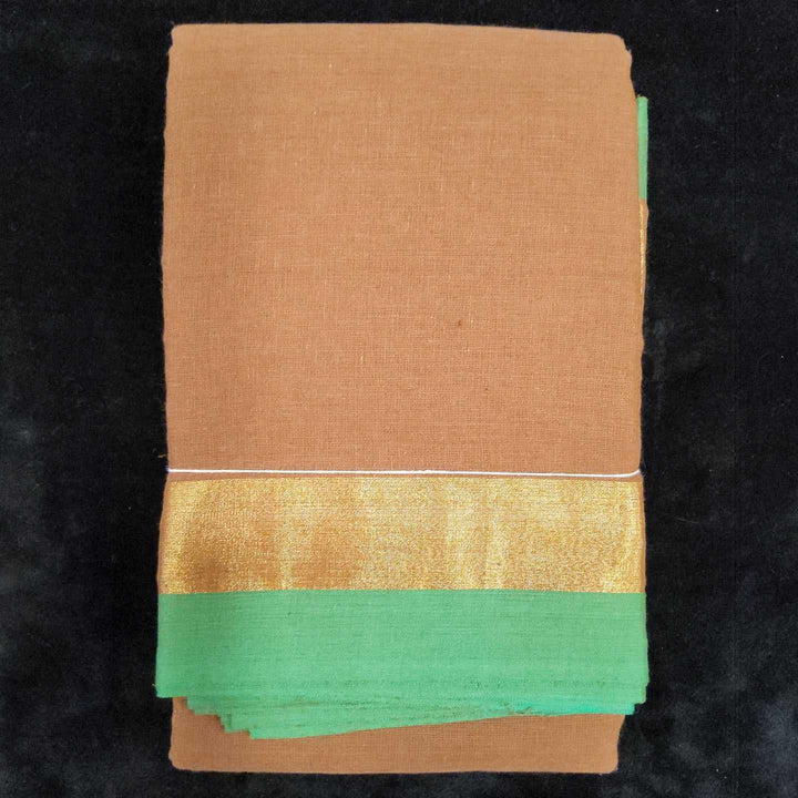Practice Saree | Brown with Gold and Green Border