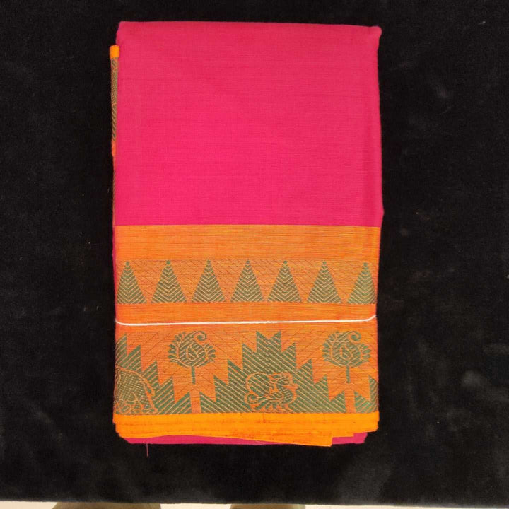 Practice Saree | Pink with Orange | Elephant Border