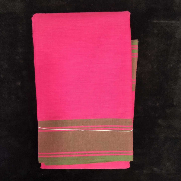 Practice Saree Plain | Pink with Green Border