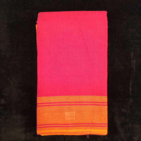 Practice Saree Plain | Pink with Mustard Border