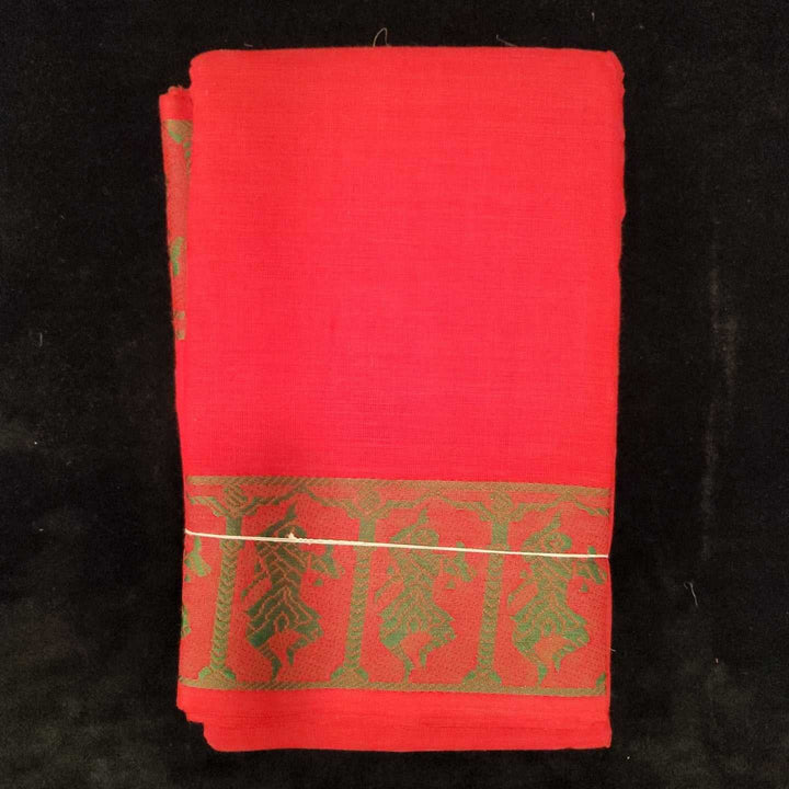 Practice Saree Plain | Red with Green Dancing | Doll Border