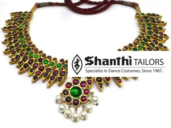 Temple Jewellery MULLAI NECKLACE - (MAROON (W) GREEN)