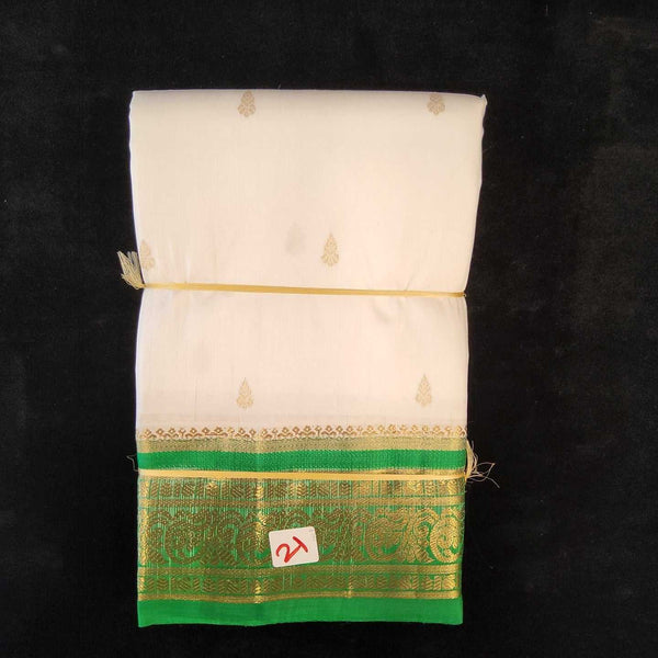 White with Light Green | Dharmavaram Silk Saree No 21