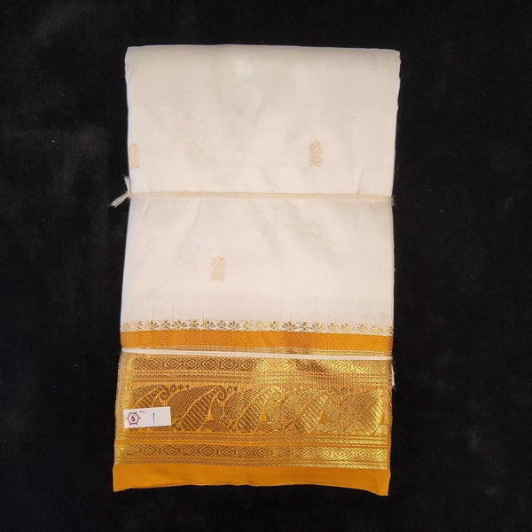 White with Mustard | Dharmavaram Silk Saree No 128