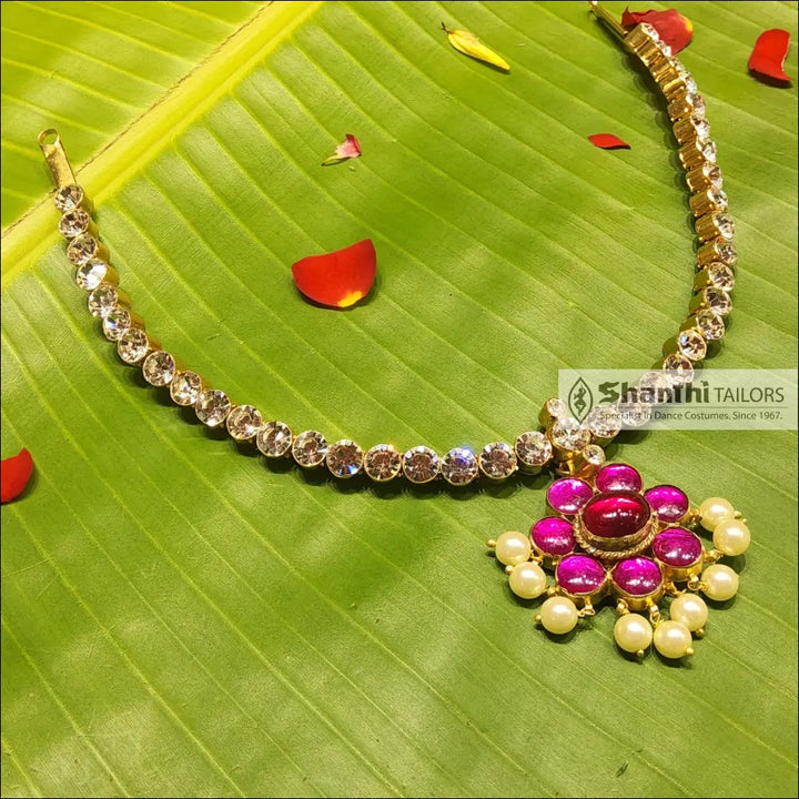 Attiyal| Single stone | Temple Jewellery White with Pink Necklace
