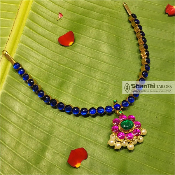 Double Side Attiyal | Originial Temple Jewellery Blue Pink with Pink Green Necklace