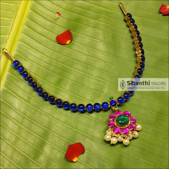 Double Side Attiyal | Originial Temple Jewellery Blue Pink with Pink Green Necklace
