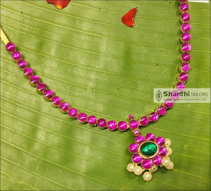 Double Side Attiyal | Originial Temple Jewellery Pink center Green with Green center Pink Necklace