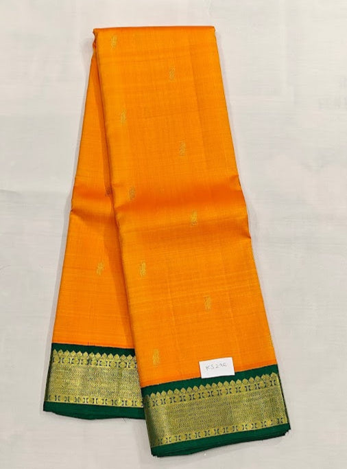 Pure Kanchipuram Silk Saree | Mango Yellow with Green | Handloom