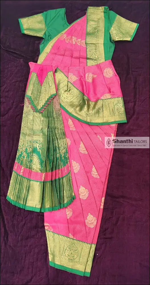 Pink with Green | Readymade Pant Costume | Art Silk | Bharatnatyam | F121 36 Dance Costumes