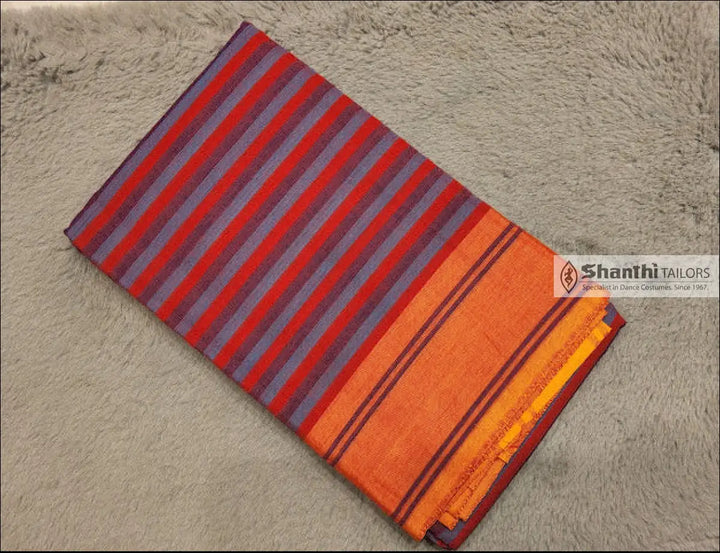 Practice Saree | Plain border | 6 mtrs Red & Blue stripe with Mango Yellow Practice Saree