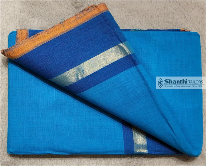 Practice Saree | Zari border Blue with dark blue and Gold stripe Practice Saree