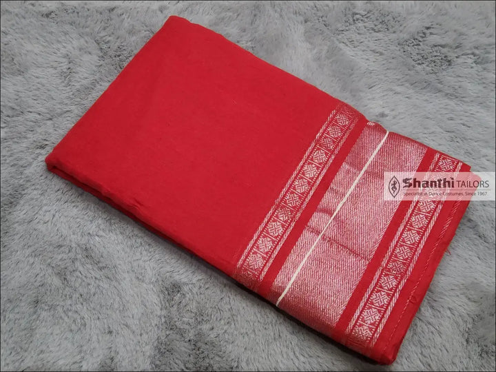 Practice Saree | Zari border Red with silver Practice Saree