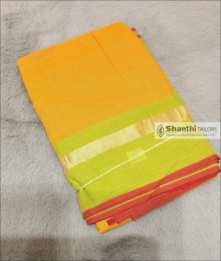 Practice Saree | Zari border Yellow with Green Gold Practice Saree