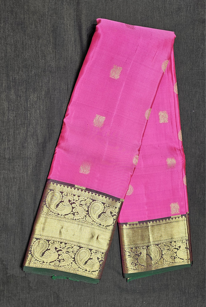 Baby pink with green Kanchipuram silk saree Bharatanatyam