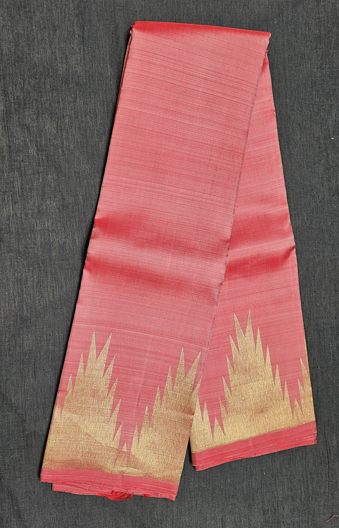 Peach pink with green Kanchipuram silk saree for Bharatanatyam arangetram