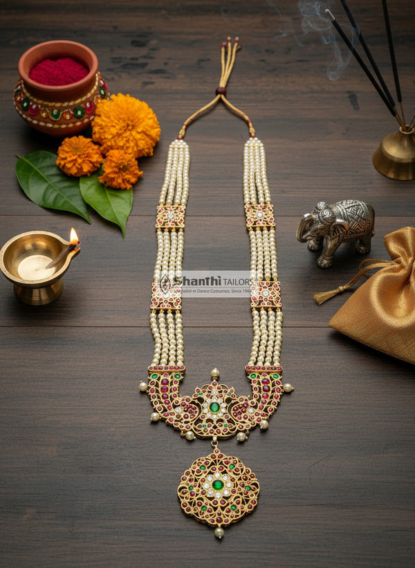 Haram | Original temple jewllery |  Muthu Malai W Pendant | Long Haram | TJSKN2