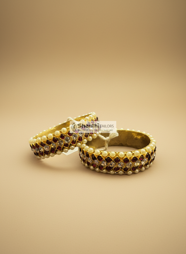 Pink with White Stone V Bangle | Temple Jewellery | Bangle