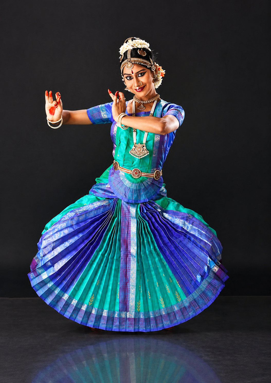 blue green bharatanatyam dress GREEN BLUE 32 Inch Pant Length Bharatanatyam Copper Zari Dance Costume | Art Silk Dharmavaram Kanchi | Classical Dance Jewelry