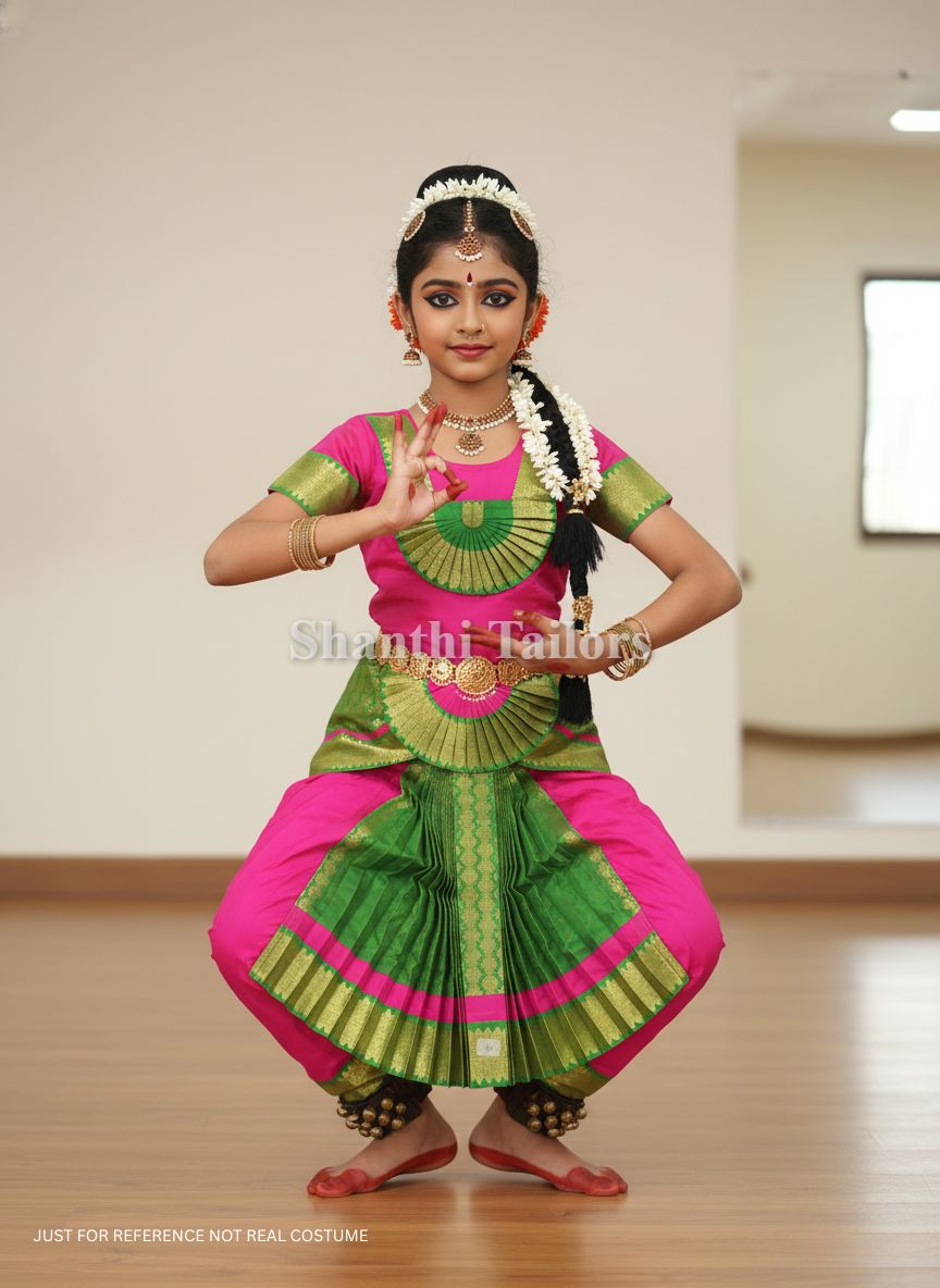 green and pink bharatanatyam dress strapless open back dress Bharatnatyam Dance Green Pink Costume