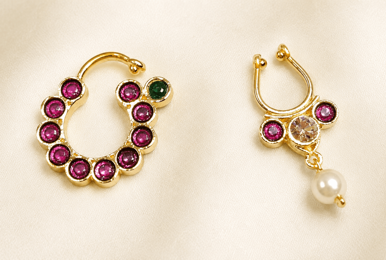 Clip-On Bharatanatyam Copper Nathu Bullak Jewellery Set | Shanthi Tailors