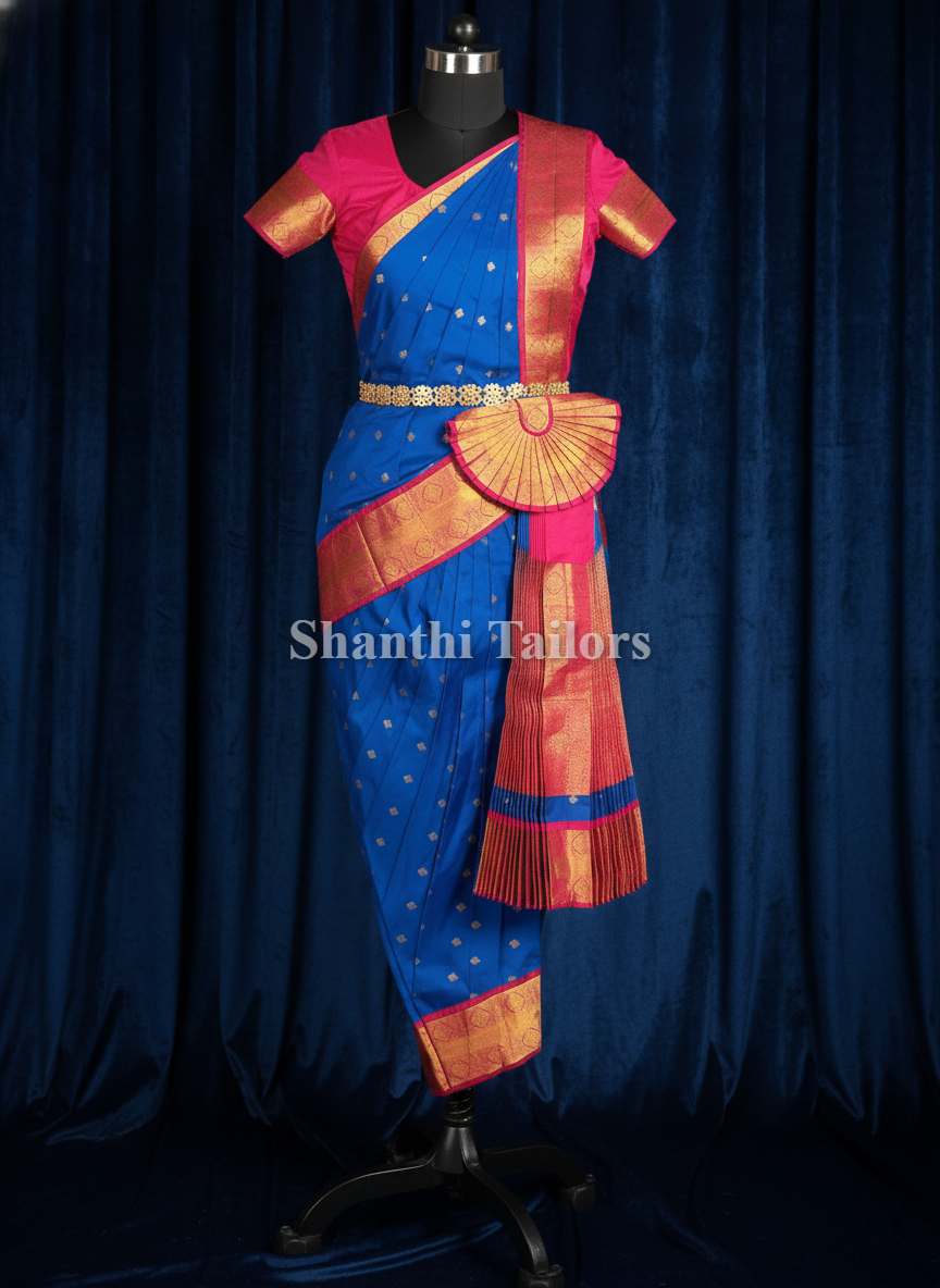 bharatanatyam dress blue and pink Bharathanatyam Dance Costume Readymade Dark Blue and Pink